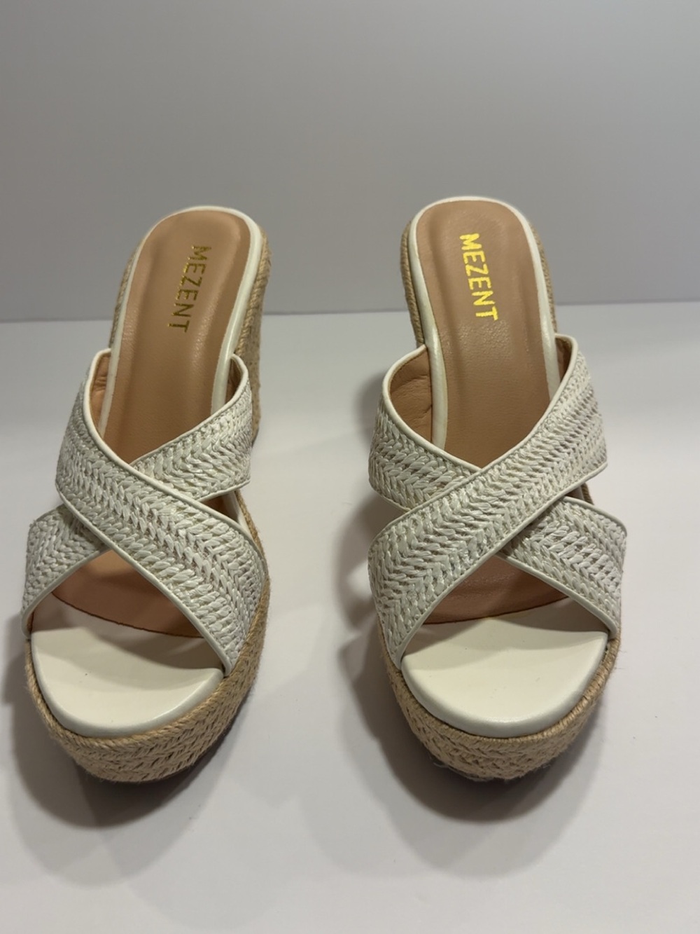 Mezent Women’s White Wedge Slide Sandals Espadrille Heel Summer Shoes Size 9
